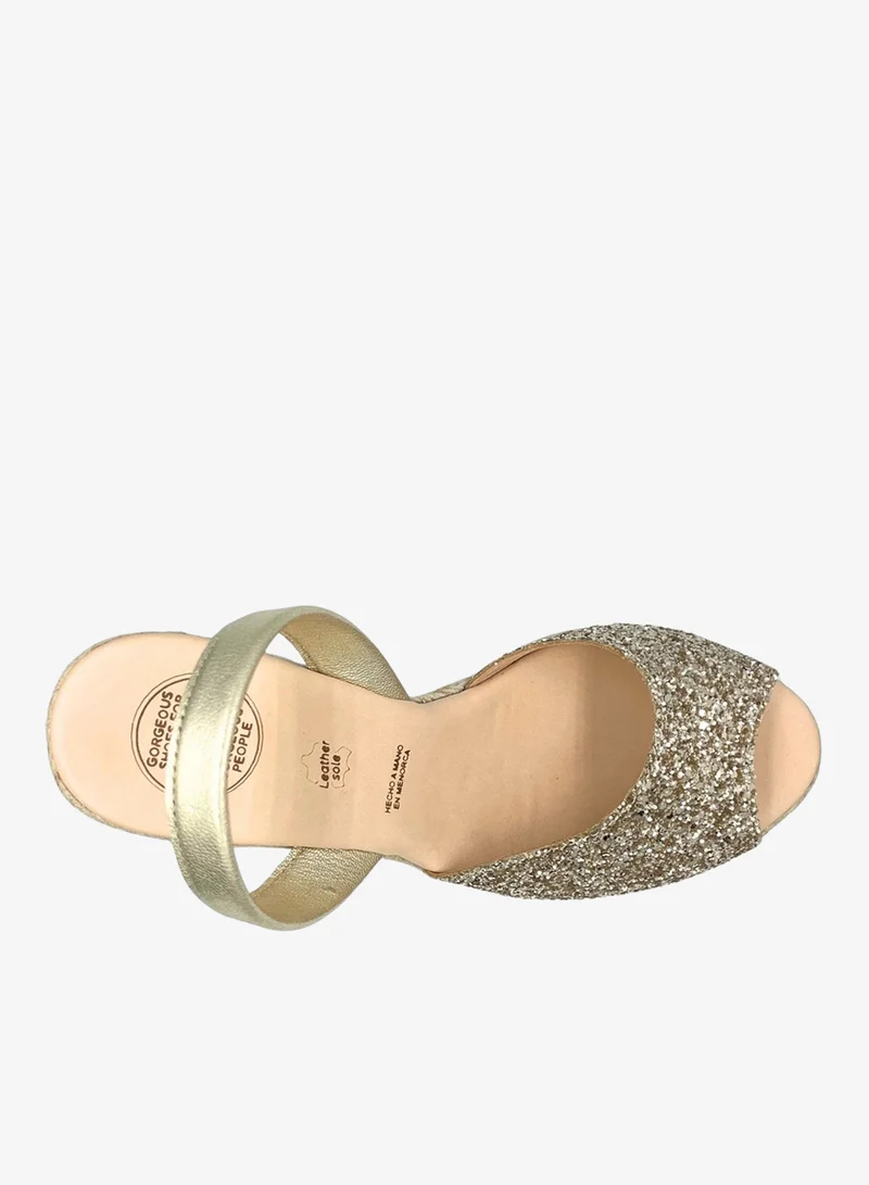 SHOEQ Champagne Glitter Roxy Espadrille Wedge for Women | Best Price UAE