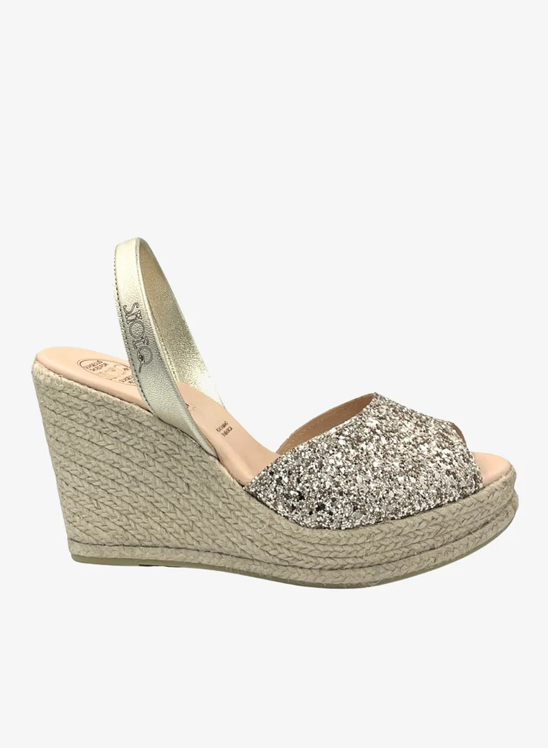 SHOEQ Champagne Glitter Roxy Espadrille Wedge for Women | Best Price UAE