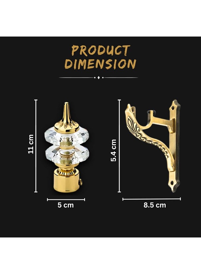 GLOXY ENTERPRISE Aluminium Double Diamond Curtain Brackets Parda Holders with Support Fittings 1 Inch Rod Pocket Finials Designer Door and Window ( Golden 5 Pair) - Image 5