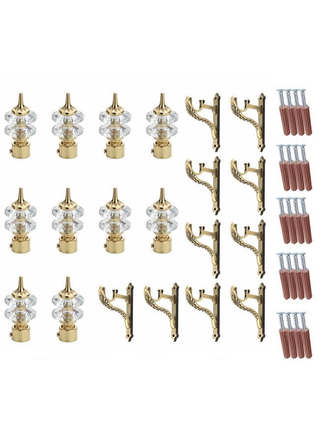 GLOXY ENTERPRISE Aluminium Double Diamond Curtain Brackets Parda Holders with Support Fittings 1 Inch Rod Pocket Finials Designer Door and Window ( Golden 5 Pair) - Image 1