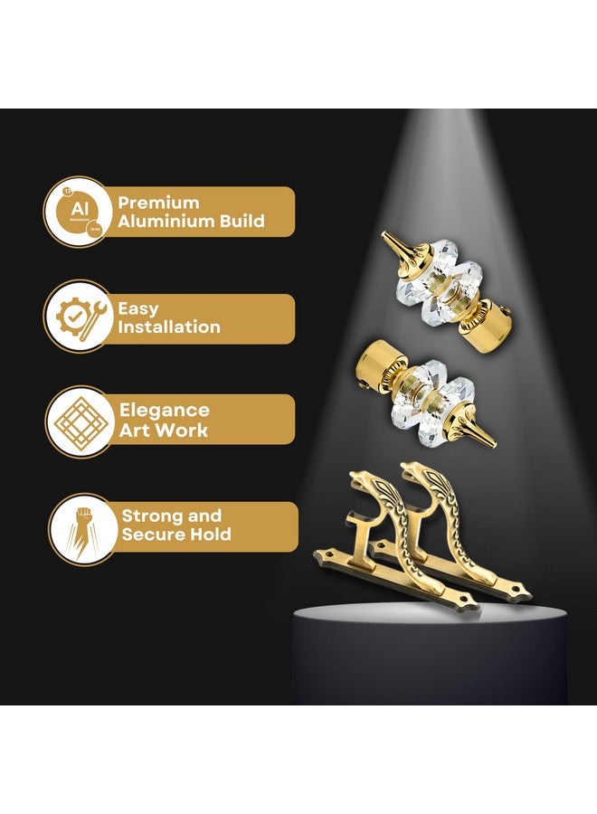 GLOXY ENTERPRISE Aluminium Double Diamond Curtain Brackets Parda Holders with Support Fittings 1 Inch Rod Pocket Finials Designer Door and Window ( Golden 5 Pair) - Image 4
