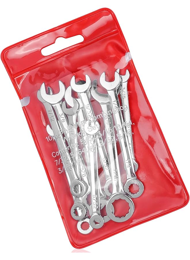 promass SAE Mini Wrench Set, 10Pcs Open End Box End Small Wrenches Midget Combination Wrench Set 5/32"-7/16" - Image 1