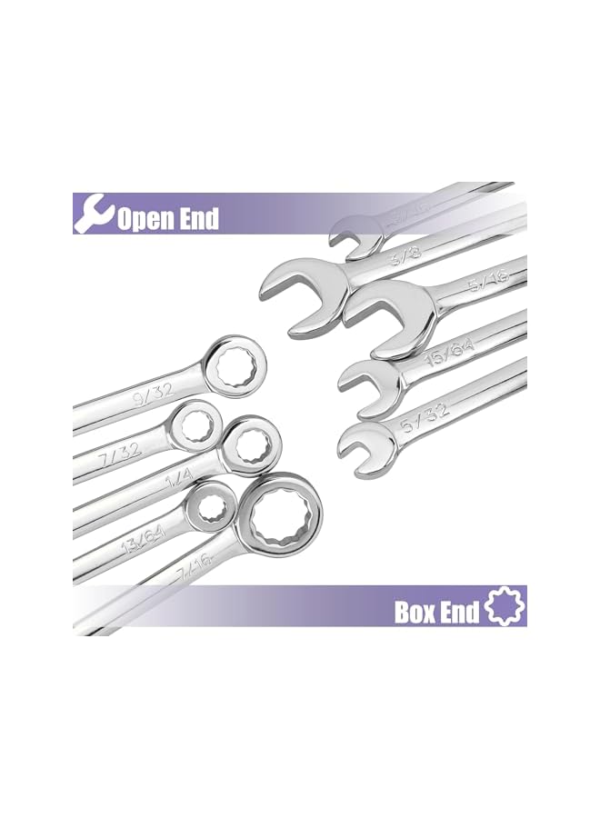 promass SAE Mini Wrench Set, 10Pcs Open End Box End Small Wrenches Midget Combination Wrench Set 5/32"-7/16" - Image 3