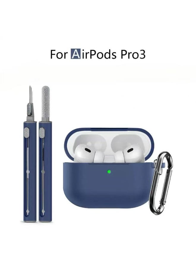 DKNG Soft silicone protective case suitable for AirPods Pro 3 [2025], comes with cleaning tools and keychain, shockproof and anti-dirt shell (navy blue)