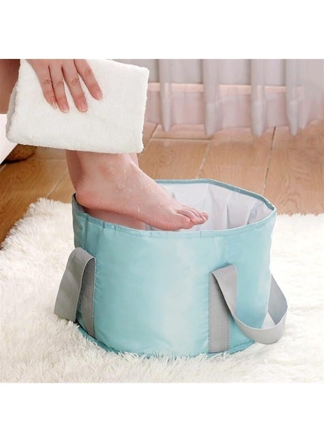 دلو قابل للطي لنقع القدمين، حوض استحمام قابل للطي متعدد الوظائف للتخييم في الهواء الطلق مع حقيبة تخزين (ازرق فاتح) - Image 2