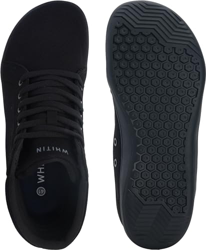 WHITIN Men's Wide Toe Box High Top Barefoot Shoes Boots Casual Canvas Sneakers Zero Drop Sole Size 13 Minimalist Fashion Walking Gym All Black 47 - Image 5