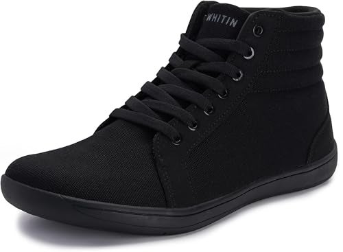 WHITIN Men's Wide Toe Box High Top Barefoot Shoes Boots Casual Canvas Sneakers Zero Drop Sole Size 13 Minimalist Fashion Walking Gym All Black 47 - Image 1