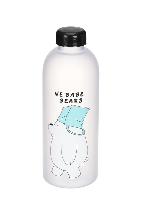 A 1.2-liter water bottle featuring a "Panda and Bears" design with the phrase "We Bare Bears," perfect for kids and travel. Made of plastic, single piece. Multicolour