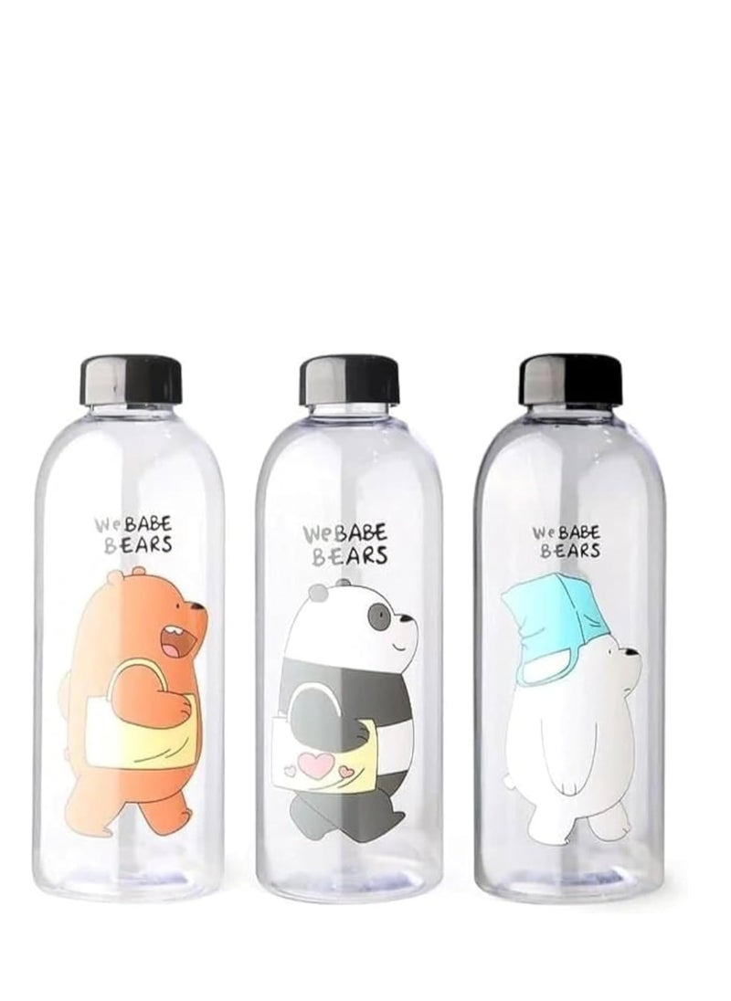 Generic - A 1.2-liter water bottle featuring a "Panda and Bears" design with the phrase "We Bare Bears," perfect for kids and travel. Made of plastic, single piece. Multicolour - Image 1