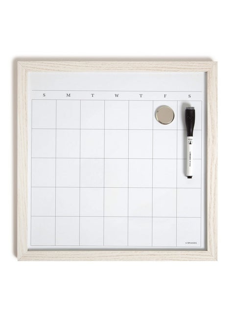 Rustic Dry Erase Calendar With White Wooden Frame, Office Supplies, With Magnet And Marker, 14” X 14”