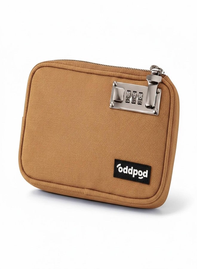 oddpod™ SecurePod Combination Lock Storage Pouch for Valuables | Compact Lockable Organizer for Cash, Passport, Jewelry & Personal Essentials for Home, Travel, Office & Everyday Use - Brown - Image 1