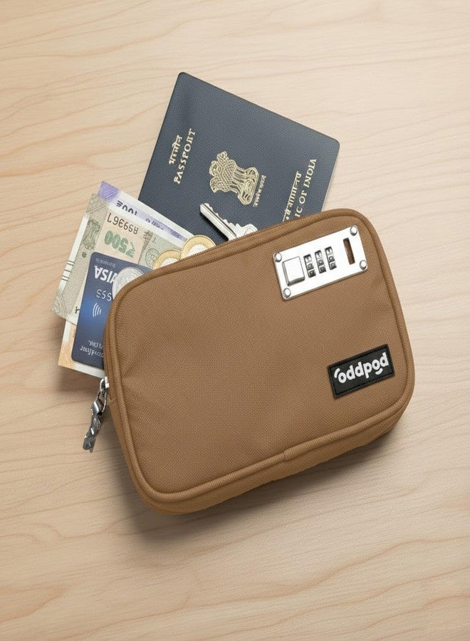 oddpod™ SecurePod Combination Lock Storage Pouch for Valuables | Compact Lockable Organizer for Cash, Passport, Jewelry & Personal Essentials for Home, Travel, Office & Everyday Use - Brown - Image 2