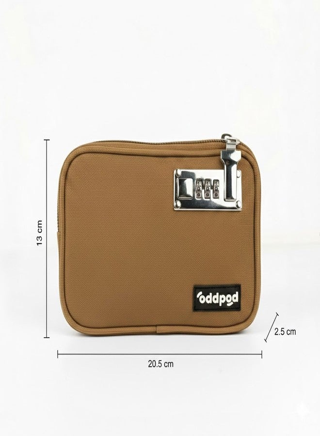 oddpod™ SecurePod Combination Lock Storage Pouch for Valuables | Compact Lockable Organizer for Cash, Passport, Jewelry & Personal Essentials for Home, Travel, Office & Everyday Use - Brown - Image 3