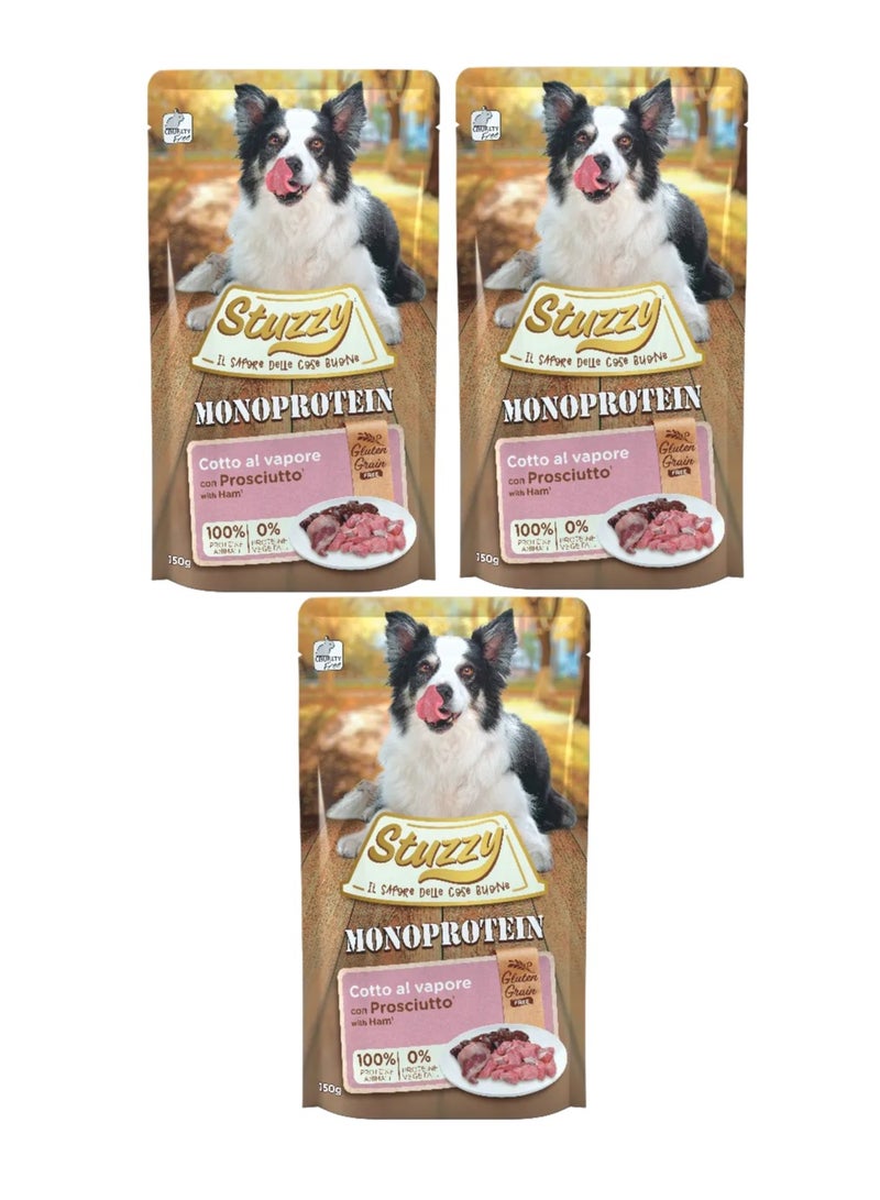 3pcs Dog Pouch Grain Free Monoprotein Ham 3x150g