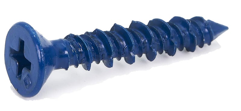 CONFAST 3/16" x 1-1/4" Blue Flat Phillips Concrete Diamond Point Screw Anchor with Drill Bit for Anchoring to Masonry, Block or Brick (100 per Box) - Image 1