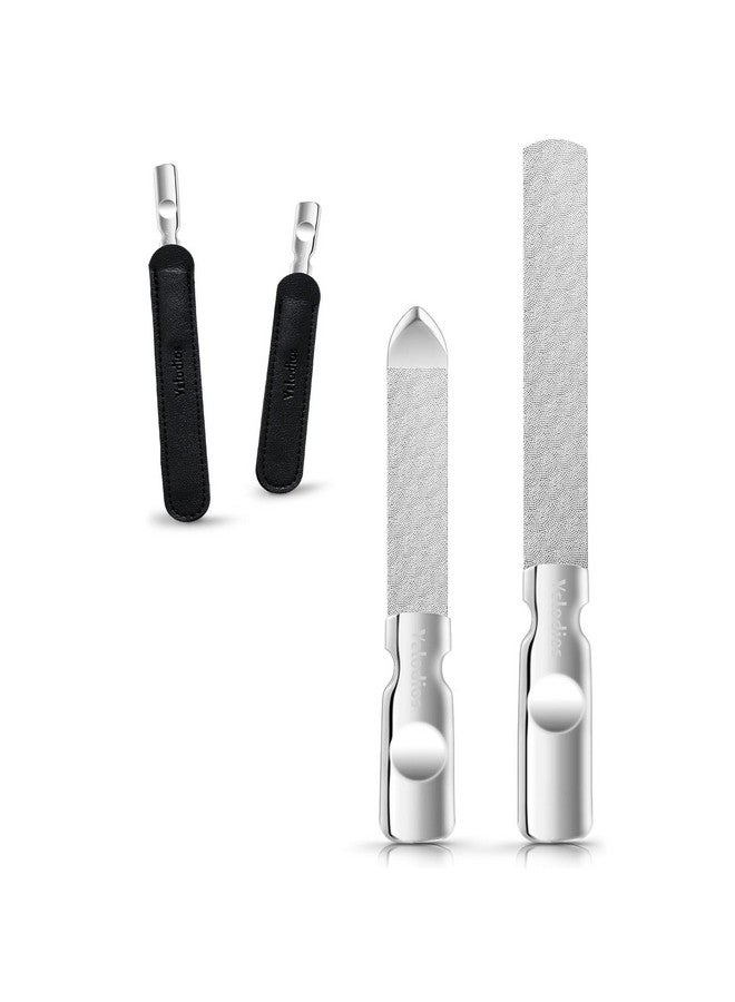 Velodios Heavy Duty Nail File for Men and Women, Reusable Stainless Steel Fingernail Files, Double Sided Stainless Steel Nail File with Leather Case, Great for Home and Salon - 2PCS - Image 1