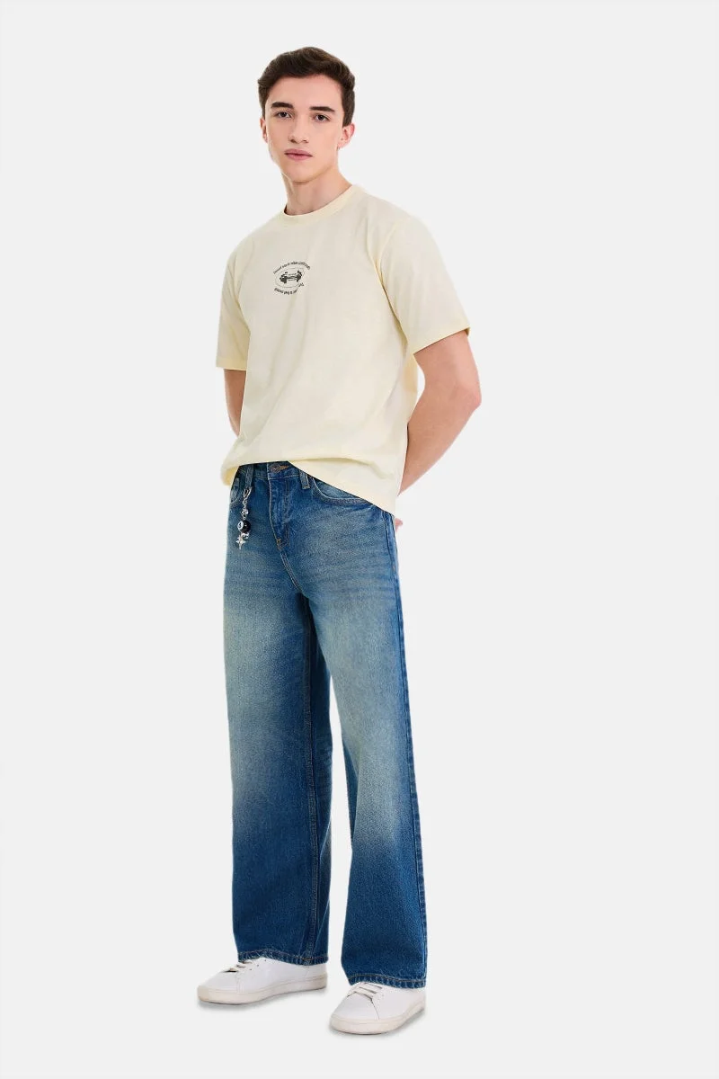 SNITCH Off-White Graphic Half Sleeve Regular Fit Streetwear T-Shirt