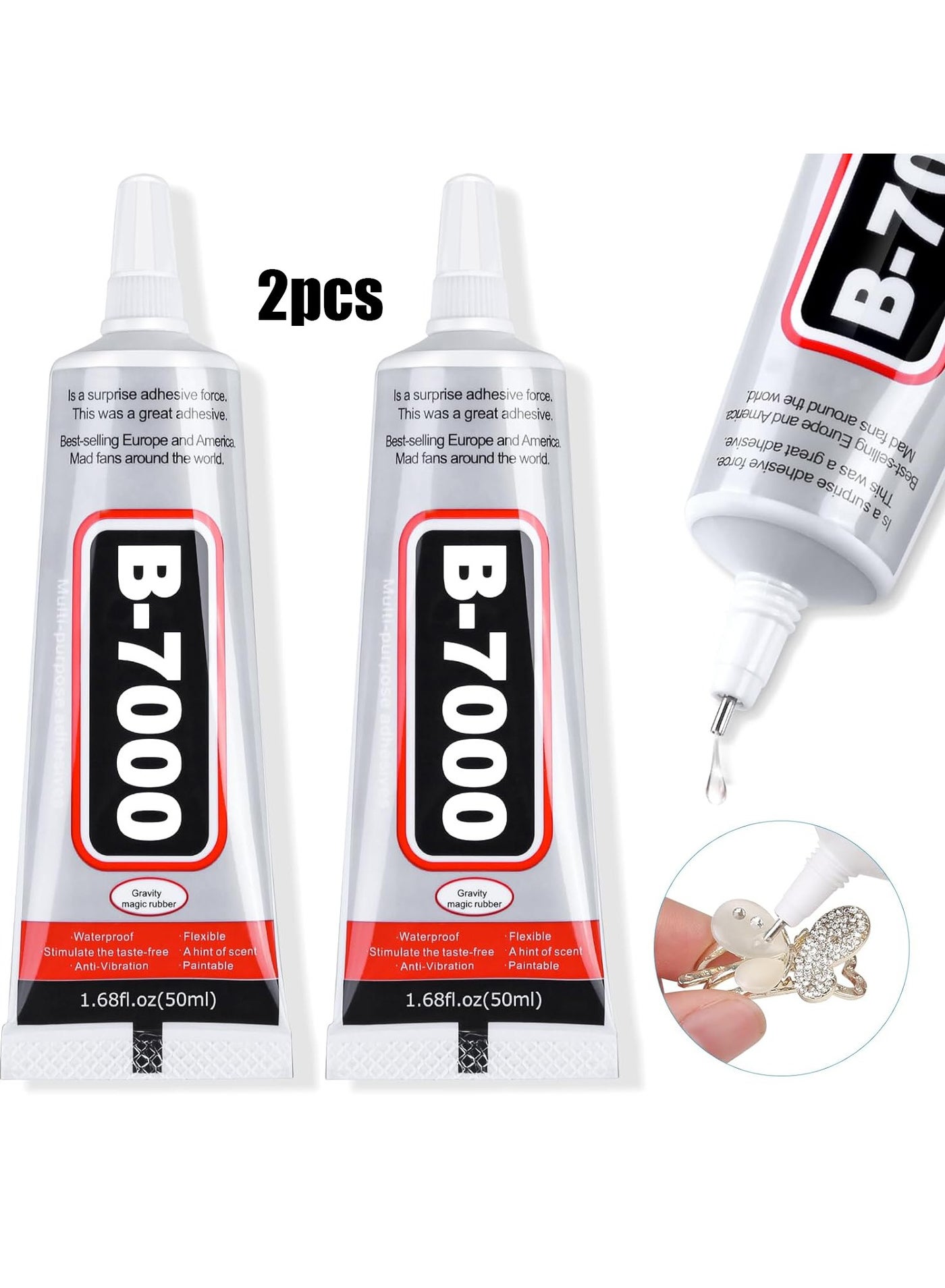 (2pcsx50 ml) B-7000 Super Glue, Industrial Strength Adhesive B7000 Multifunctional Glue Paste for Rhinestones Crafts, Clothes Shoes, Fabric, Jewelry Making, Cell Phones, Tablet, Wood, Rubber, Leather Textile