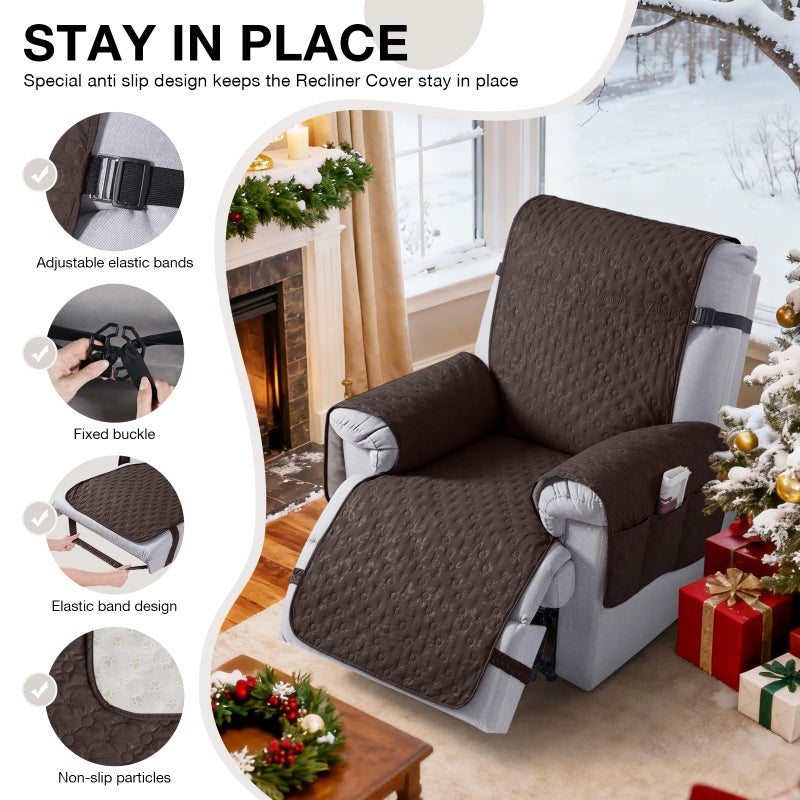 VANSOFY 100% Waterproof Recliner Chair Cover, Recliner Cover with Non-Slip Granule, Washable Reclining Chair with Pocket Furniture Protector for Kids, Pets(Chocolate, 23") - Image 3
