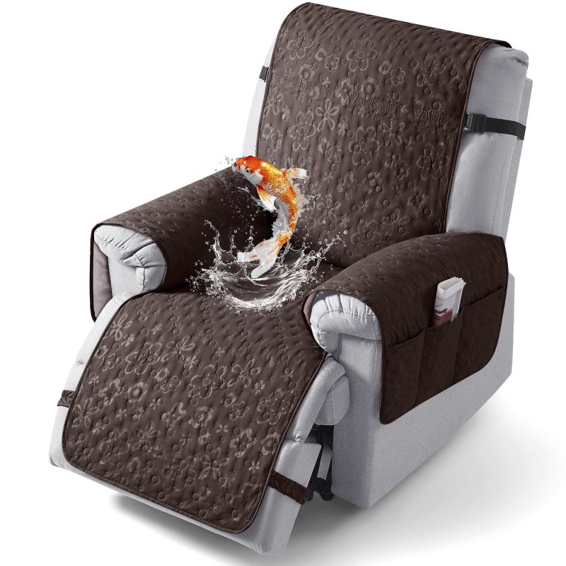 VANSOFY 100% Waterproof Recliner Chair Cover, Recliner Cover with Non-Slip Granule, Washable Reclining Chair with Pocket Furniture Protector for Kids, Pets(Chocolate, 23") - Image 1