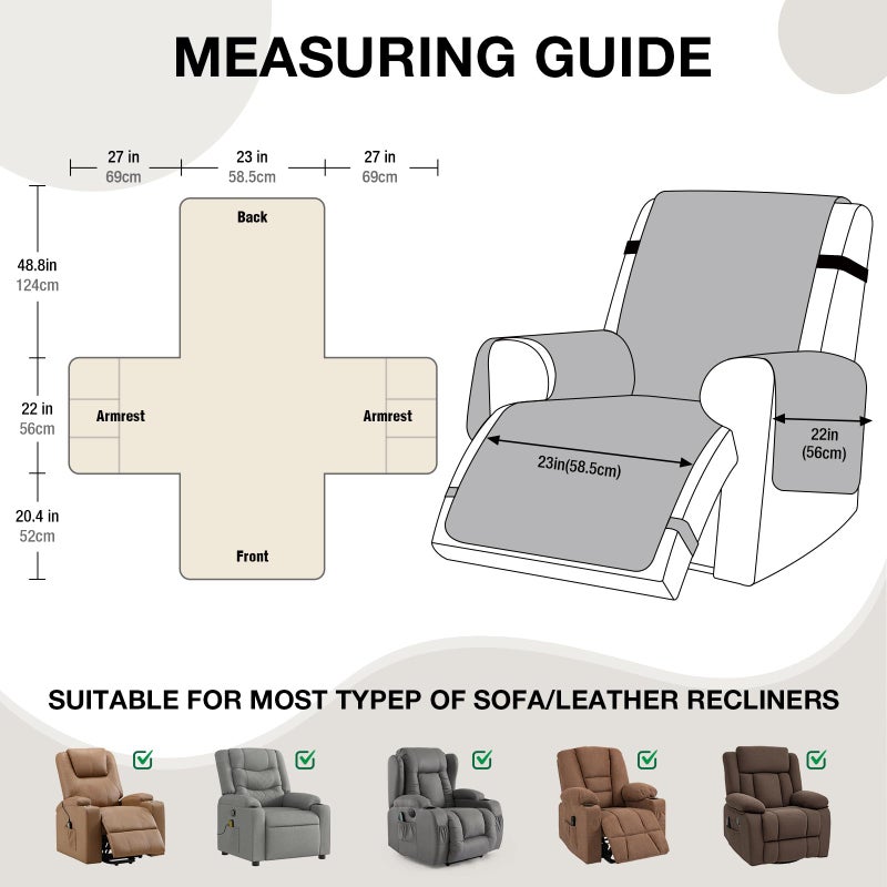 VANSOFY 100% Waterproof Recliner Chair Cover, Recliner Cover with Non-Slip Granule, Washable Reclining Chair with Pocket Furniture Protector for Kids, Pets(Chocolate, 23") - Image 2