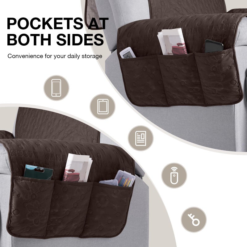 VANSOFY 100% Waterproof Recliner Chair Cover, Recliner Cover with Non-Slip Granule, Washable Reclining Chair with Pocket Furniture Protector for Kids, Pets(Chocolate, 23") - Image 4