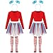 Vinsatin 6 Pcs Costume Set for Kids Include Tulle Tutu Skirt Striped Knee Long Socks Shirt Blue Headband Red and Blue89 Age - Image 2