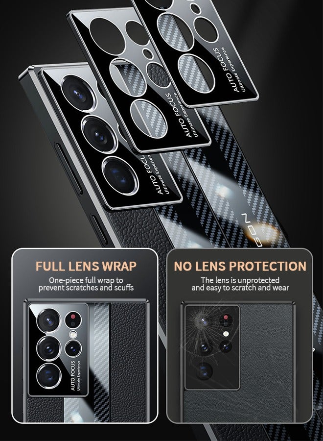 GROIC جراب فاخر لهاتف Samsung Galaxy S22 Ultra 5g 6.8 بوصة مصنوع من ألياف الكربون وغطاء خلفي من الجلد متوافق مع جراب هاتف S22ultra 2022 لحماية الكاميرا مضاد للصدمات (s22 Ultra، أسود) - Image 2