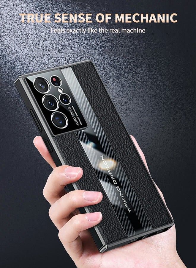 GROIC جراب فاخر لهاتف Samsung Galaxy S22 Ultra 5g 6.8 بوصة مصنوع من ألياف الكربون وغطاء خلفي من الجلد متوافق مع جراب هاتف S22ultra 2022 لحماية الكاميرا مضاد للصدمات (s22 Ultra، أسود) - Image 5