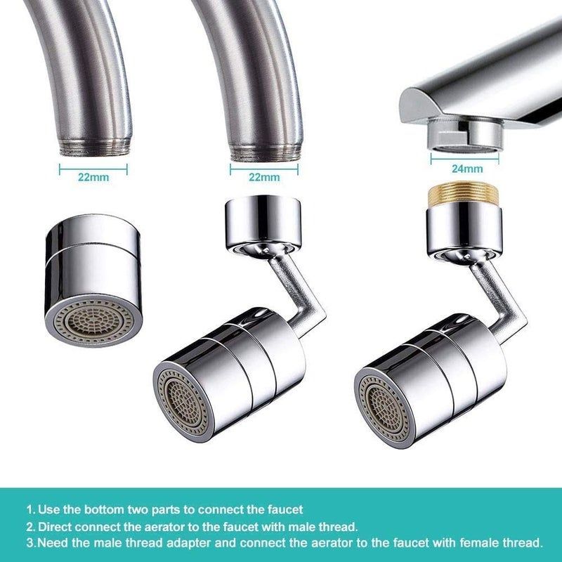 Tagve Water-Saving Kitchen Shower Faucet, Splash-Proof Head, 720 Degree rotatable, Double Water Outlet, Leak-Proof, can Rinse Mouth and wash Eyes, ABS, Polished - Image 2