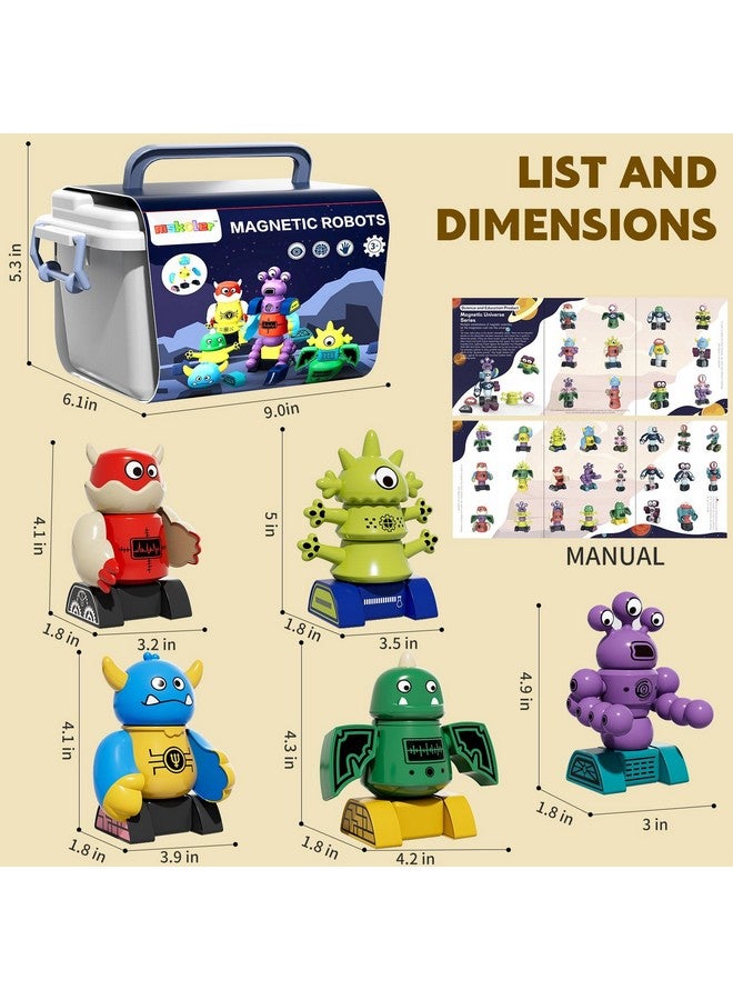 TEMI Magnetic Robot Toy For Kids 3-5 Years Old - Monster Magnetic Blocks Stacking Transform Toys For Kids With Storage Box, Set For Kids Age 3 4 5 6 7 Years Old Boys, Christmas And Birthday Gift - Image 2