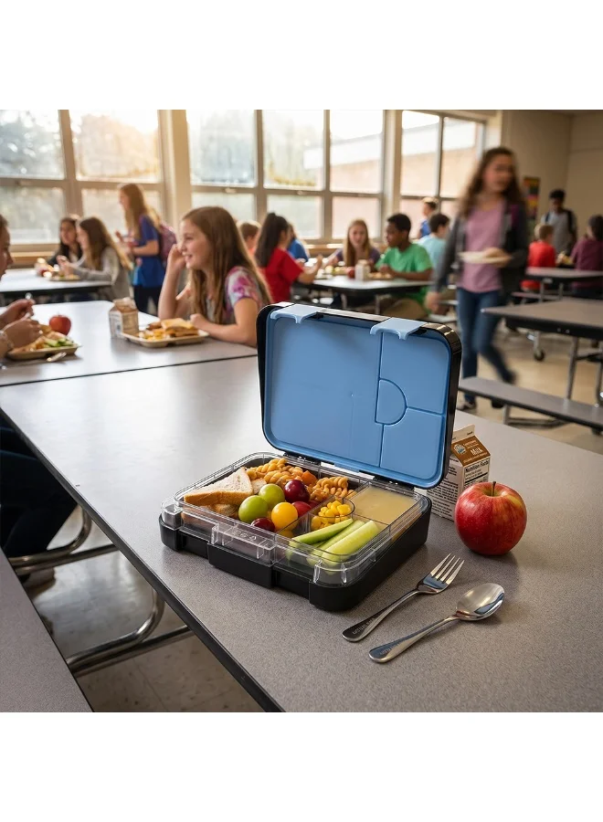 Eazy Kids Eazy Kids - Personalized 6 & 4 Convertible Bento Lunch Box w / Steel Spoon & Fork Set and Alphabets Sticker - Car Racing Blue