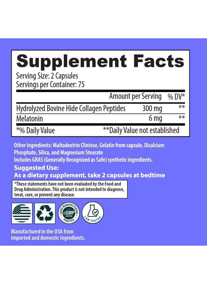 Sanar Naturals - Collagen Pills Beauty Sleep with Melatonin 6 mg - Boost Hair Skin Nails Joints - Hydrolyzed Collagen for Women and Men Peptides Supplement, 150 Capsules - Image 1