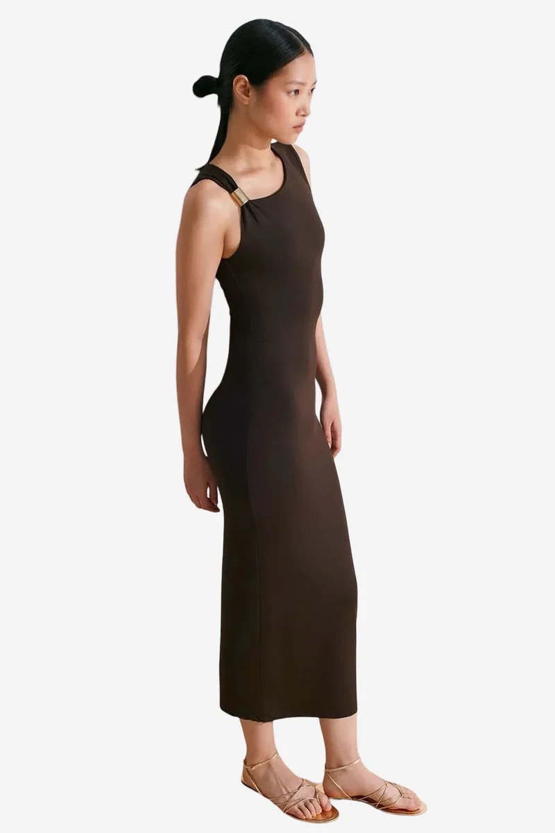 ديلفين DILVIN Sleeveless Bodycon Midi Dress With Accessory Detail