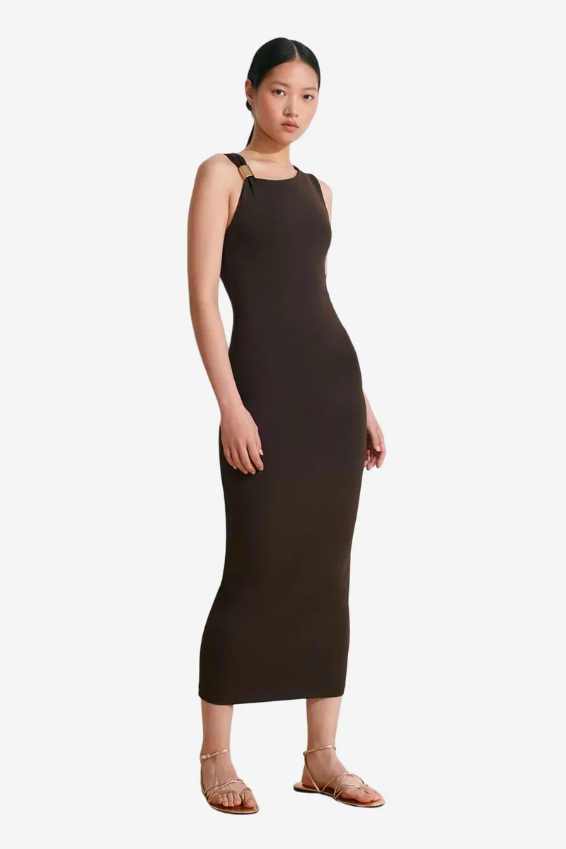 ديلفين DILVIN Sleeveless Bodycon Midi Dress With Accessory Detail
