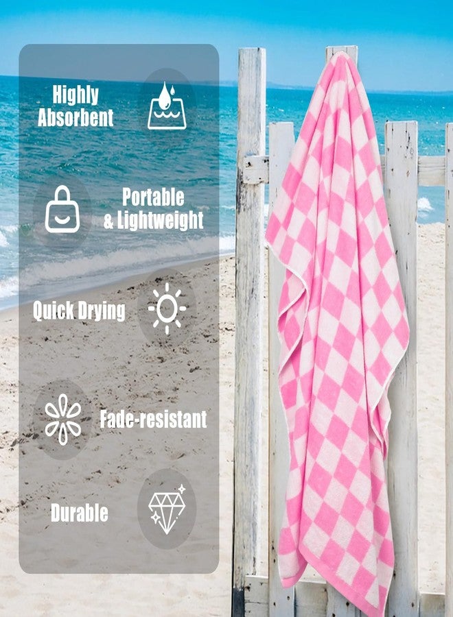 Jacquotha Pink Checkered Beach Towel Oversized 35" x 70" - Extra Large Quick Dry Cotton Pool Towel for Women Adults, 1 Pack - Image 5