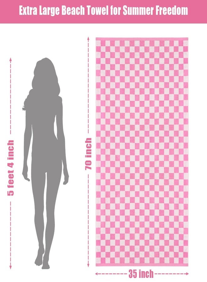 Jacquotha Pink Checkered Beach Towel Oversized 35" x 70" - Extra Large Quick Dry Cotton Pool Towel for Women Adults, 1 Pack - Image 2