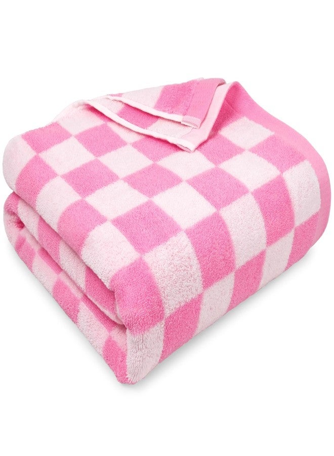 Jacquotha Pink Checkered Beach Towel Oversized 35" x 70" - Extra Large Quick Dry Cotton Pool Towel for Women Adults, 1 Pack - Image 1