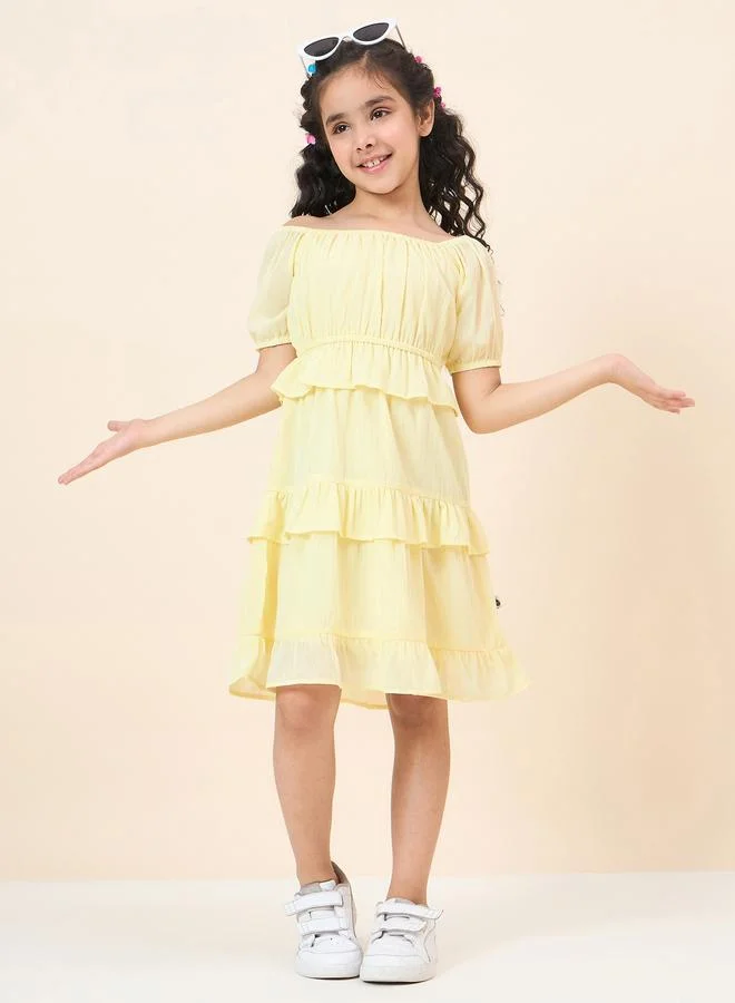 ستايلو بج Girls Yellow A-Line Knee-Length Casual Dress