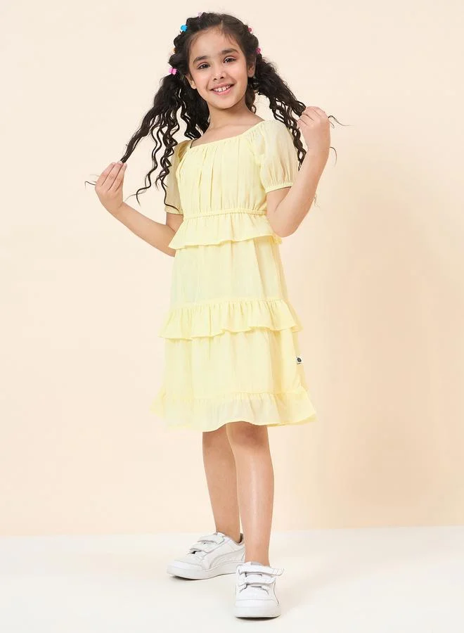 ستايلو بج Girls Yellow A-Line Knee-Length Casual Dress