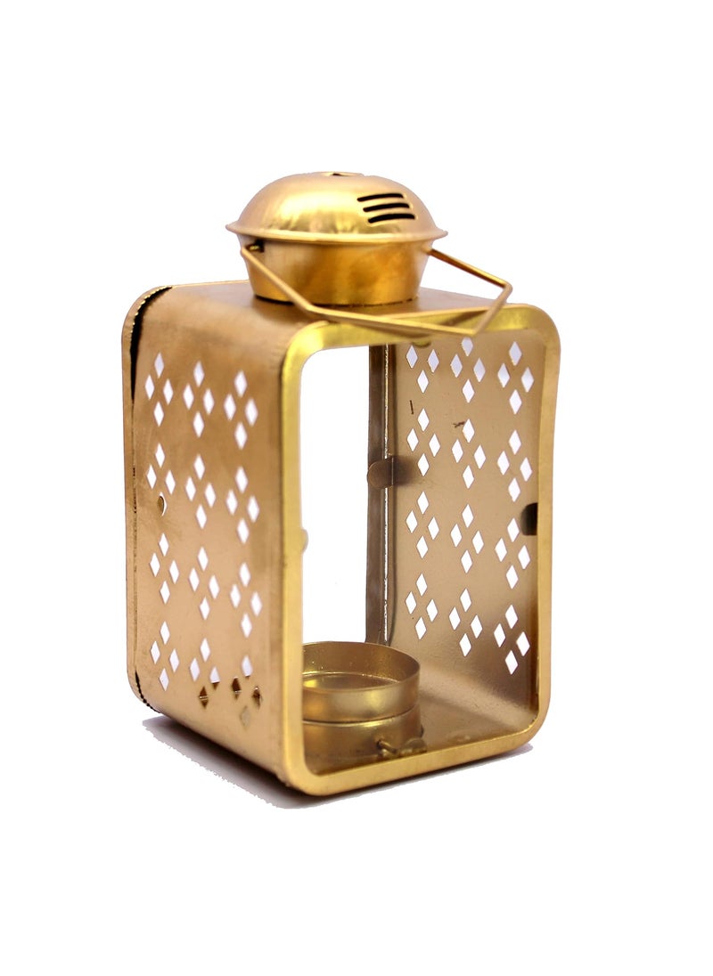 ESPLANADE eSplanade Moroccan Lantern Metal Hanging Lamp Transparent Glass Tealight Candle Holder 6 Inches Golden  - Image 1