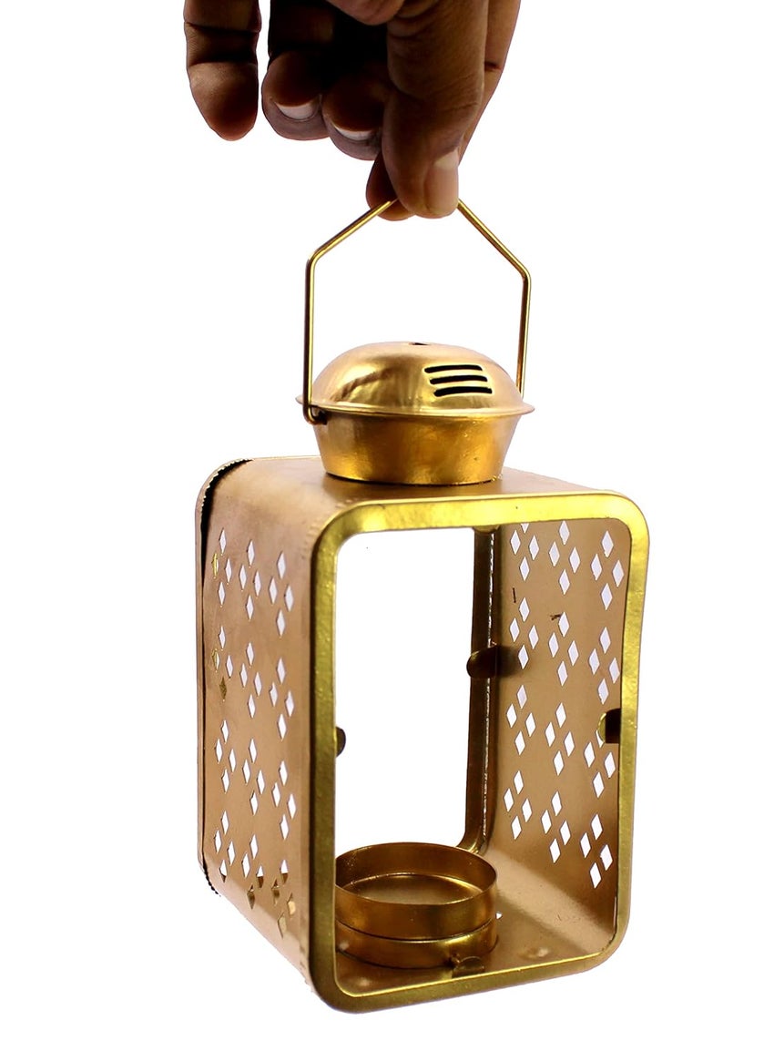 ESPLANADE eSplanade Moroccan Lantern Metal Hanging Lamp Transparent Glass Tealight Candle Holder 6 Inches Golden  - Image 5