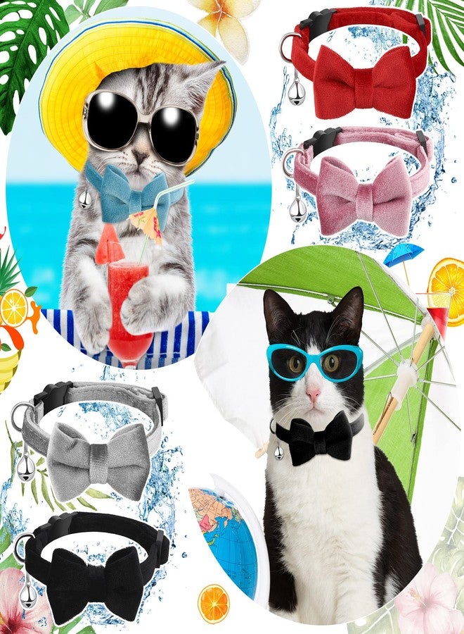 Weewooday 4 Pieces Cat Bow Tie Collar with Bell Breakaway Cat Comfortable Velvet with Cute Safety Pet Collar for Pet Kitten Puppy(Small,Black, Red, Gray, Pink) - Image 3