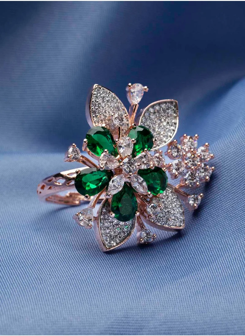 برياسي Rose Green Floral Leaf AD Studded Cocktail Ring