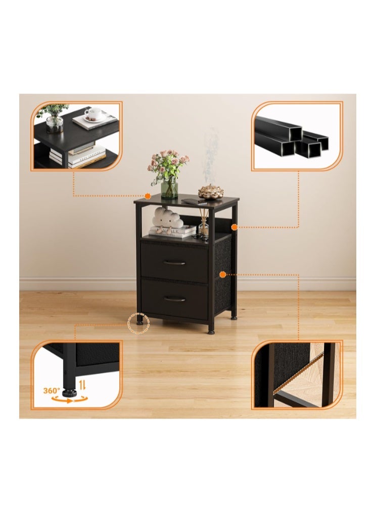 Jubestry 3-Tier Nightstand Side Table with 2 Fabric Drawers and Open Shelf Home Bedside Table End Coffee Table for Living Room Bedroom 45 * 30 * 73cm - Image 5