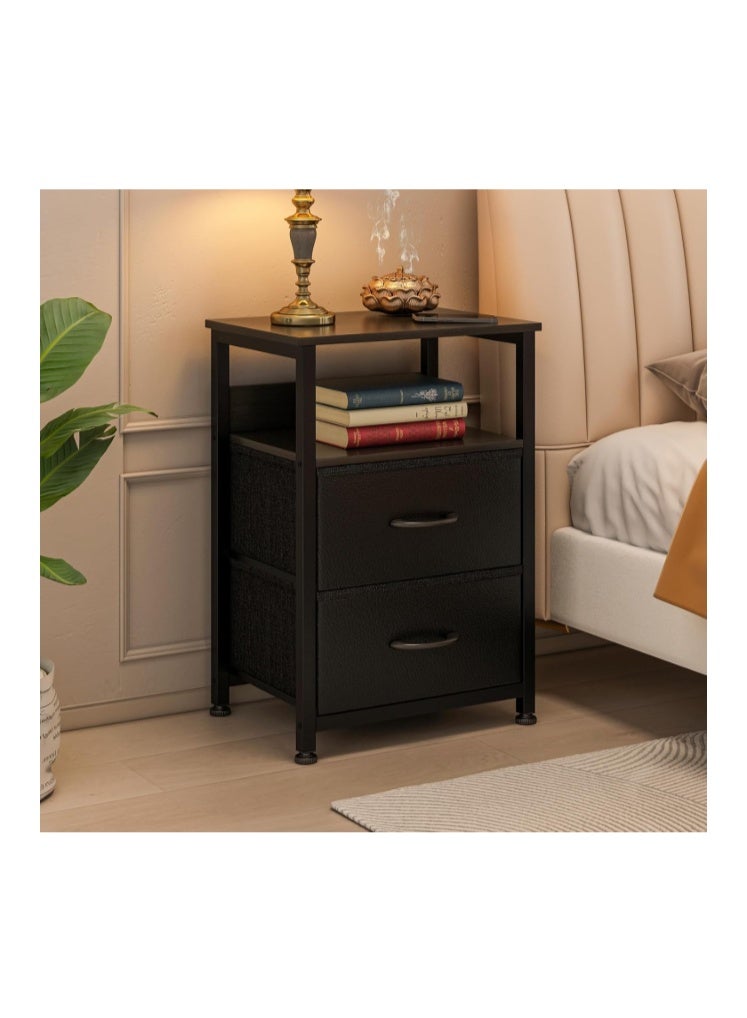 Jubestry 3-Tier Nightstand Side Table with 2 Fabric Drawers and Open Shelf Home Bedside Table End Coffee Table for Living Room Bedroom 45 * 30 * 73cm - Image 1