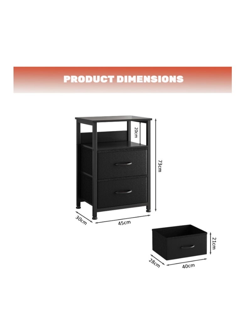 Jubestry 3-Tier Nightstand Side Table with 2 Fabric Drawers and Open Shelf Home Bedside Table End Coffee Table for Living Room Bedroom 45 * 30 * 73cm - Image 2