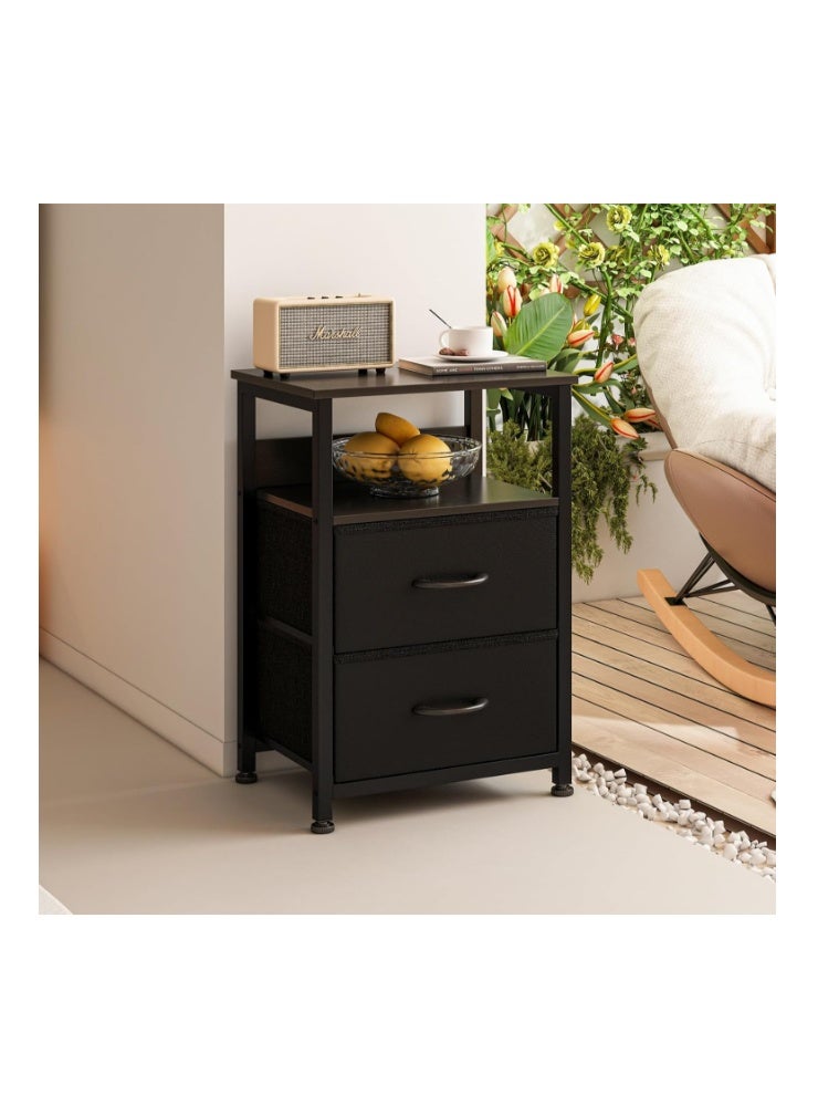 Jubestry 3-Tier Nightstand Side Table with 2 Fabric Drawers and Open Shelf Home Bedside Table End Coffee Table for Living Room Bedroom 45 * 30 * 73cm - Image 3