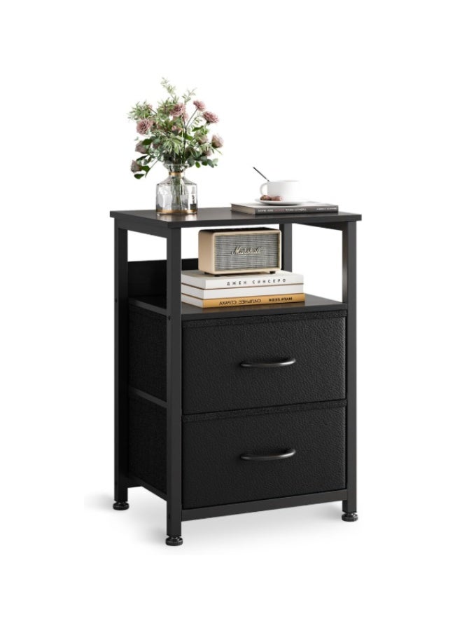 Jubestry 3-Tier Nightstand Side Table with 2 Fabric Drawers and Open Shelf Home Bedside Table End Coffee Table for Living Room Bedroom 45 * 30 * 73cm - Image 4