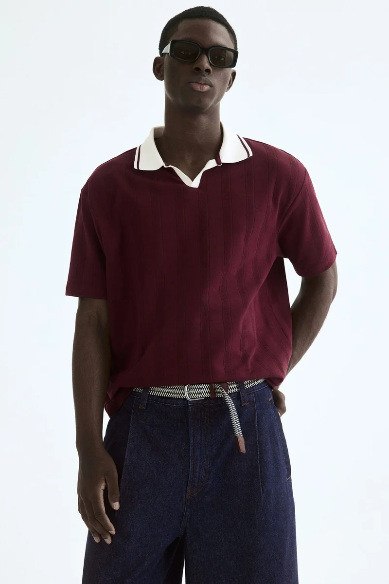 Relaxed Fit Textured-knit polo shirt